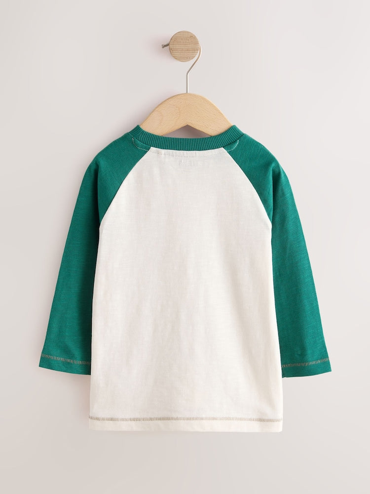 Green/Ecru Ragan Dog Long Sleeve Graphic T-Shirt (3mths-7yrs)