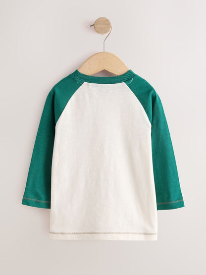 Green/Ecru Ragan Dog Long Sleeve Graphic T-Shirt (3mths-7yrs)