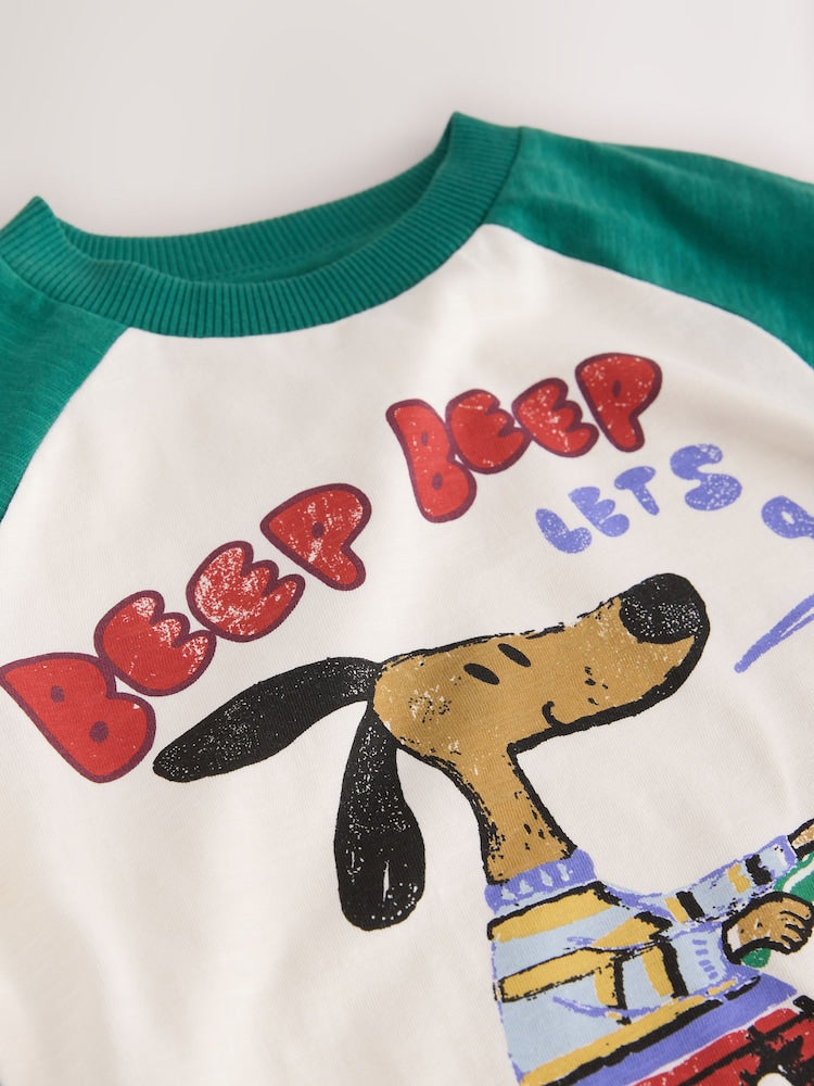 Green/Ecru Ragan Dog Long Sleeve Graphic T-Shirt (3mths-7yrs)