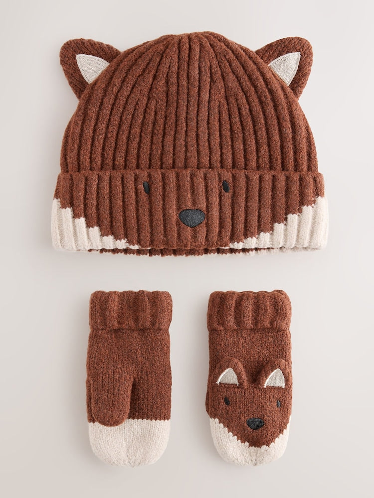 Orange Fox Character Hat and Gloves Set 2 Piece (3mths-6yrs) - Orange Fox Character / 12-18 Months (80-86cm)