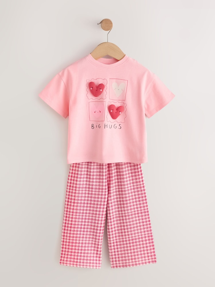 Pink Heart Gingham Top &amp; Joggers Set (3mths-7yrs) - Pink Heart Gingham / 12-18 Months (80-86cm)