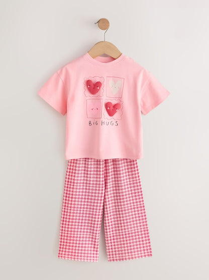 Pink Heart Gingham Top &amp; Joggers Set (3mths-7yrs) - Pink Heart Gingham / 12-18 Months (80-86cm)