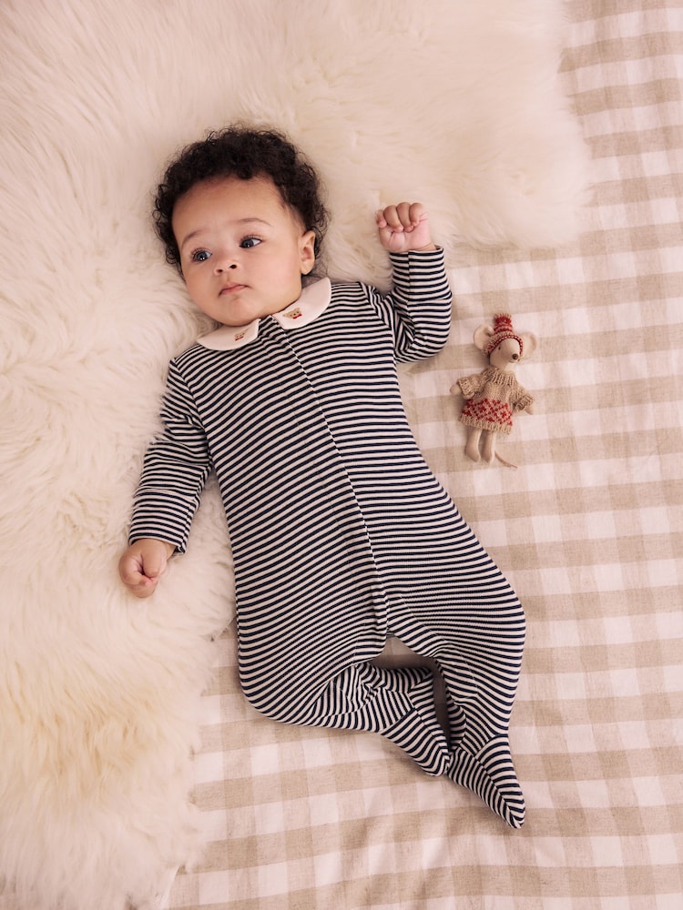 Cream/Red Collared Sleepsuits 3 Pack (0mths-2yrs)