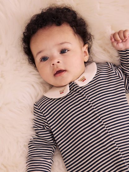 Cream/Red Collared Sleepsuits 3 Pack (0mths-2yrs)