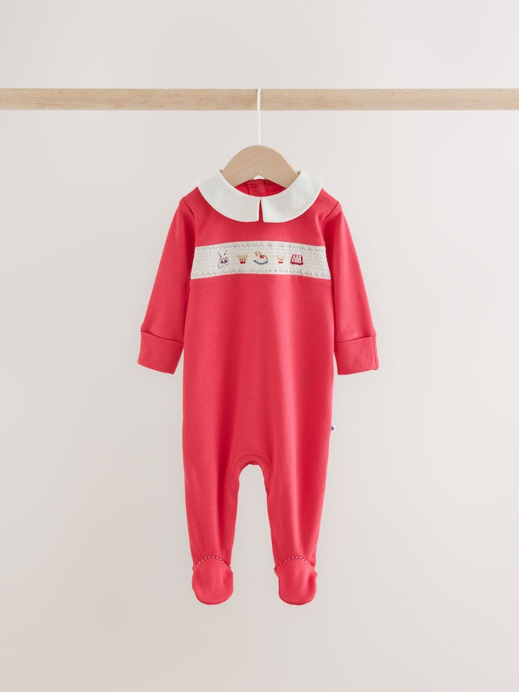 Cream/Red Collared Sleepsuits 3 Pack (0mths-2yrs)