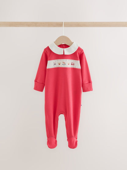 Cream/Red Collared Sleepsuits 3 Pack (0mths-2yrs)