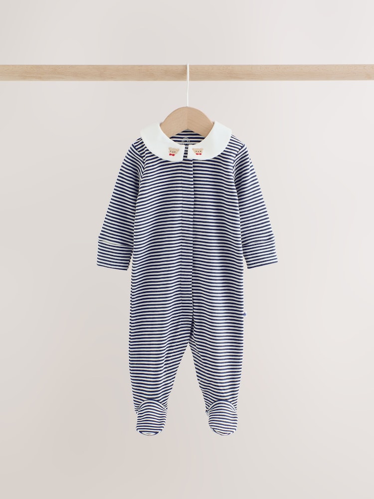 Cream/Red Collared Sleepsuits 3 Pack (0mths-2yrs)