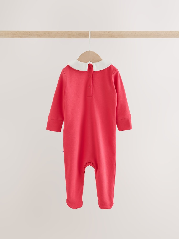 Cream/Red Collared Sleepsuits 3 Pack (0mths-2yrs)