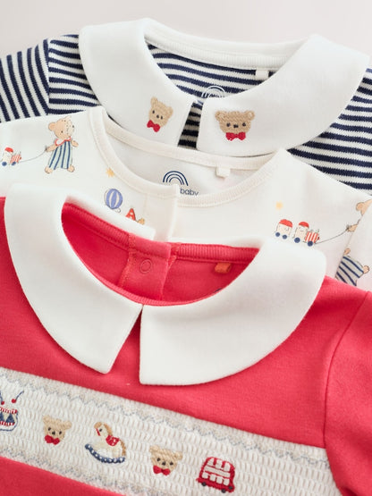 Cream/Red Collared Sleepsuits 3 Pack (0mths-2yrs)