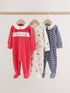Cream/Red Collared Sleepsuits 3 Pack (0mths-2yrs) - Up to 1 Month (50-56cm)