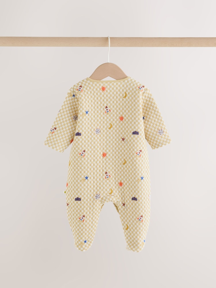 Navy/Yellow Space Quilted Sleepsuits 2 Pack