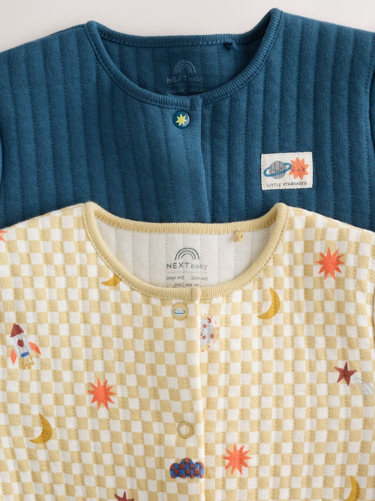 Navy/Yellow Space Quilted Sleepsuits 2 Pack