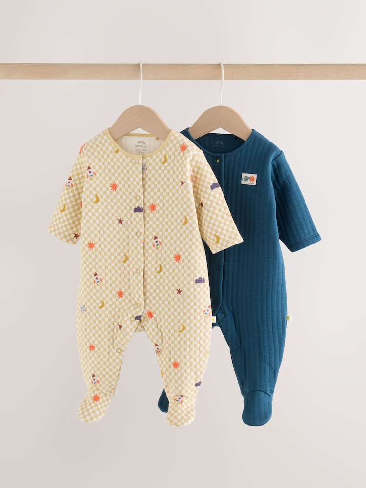 Navy/Yellow Space Quilted Sleepsuits 2 Pack