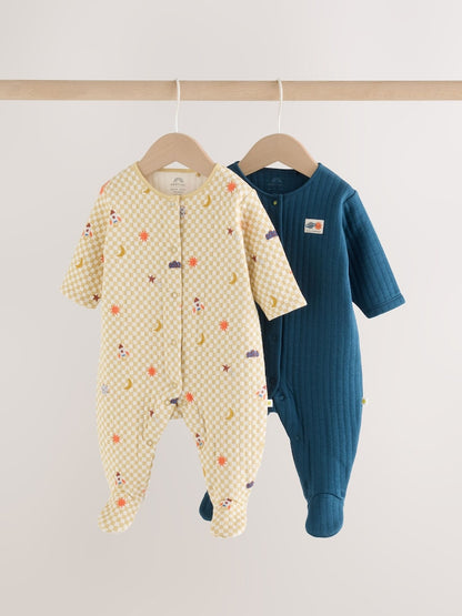 Navy/Yellow Space Quilted Sleepsuits 2 Pack