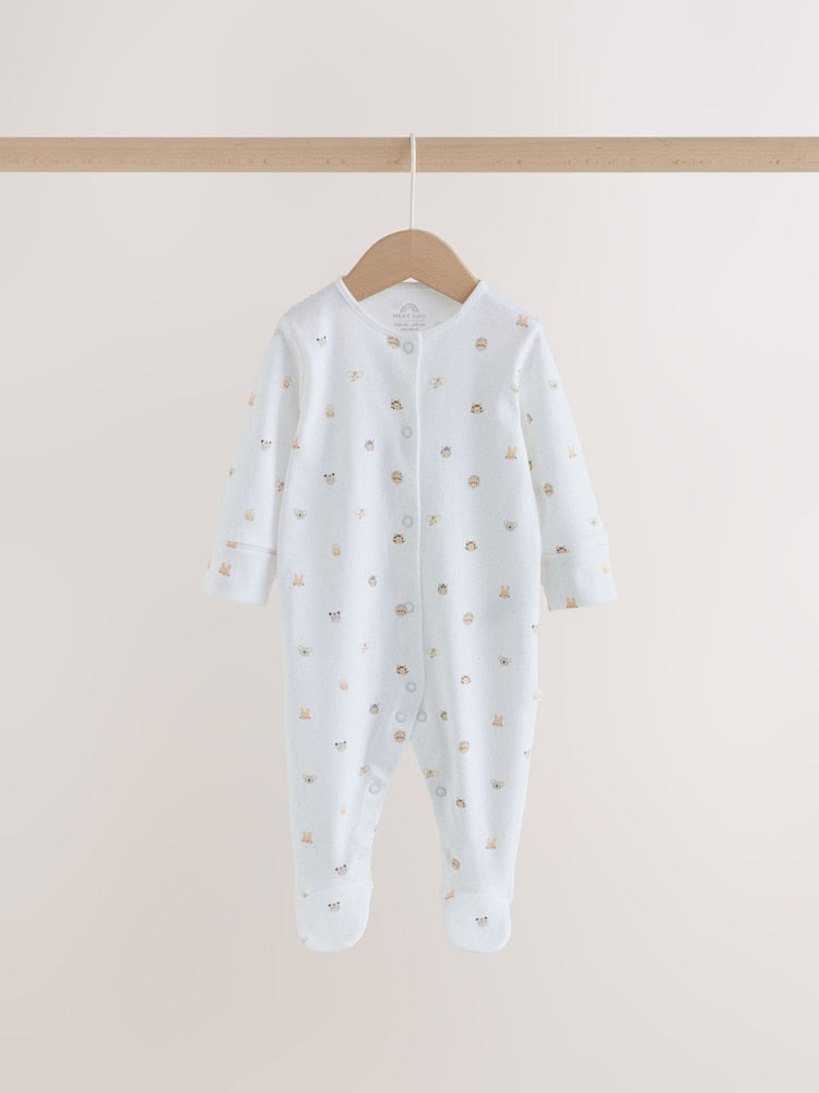 White Mini Safari Animals 7 Pack Baby Sleepsuits (0-2yrs)