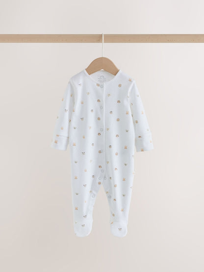 White Mini Safari Animals 7 Pack Baby Sleepsuits (0-2yrs)