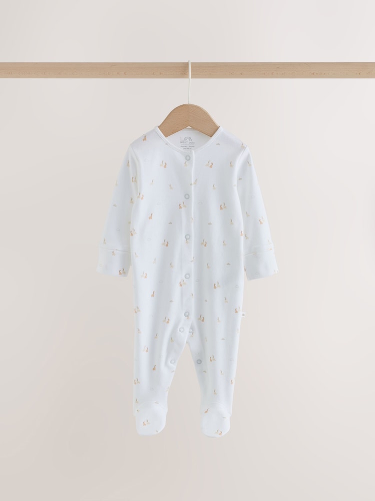 White Mini Safari Animals 7 Pack Baby Sleepsuits (0-2yrs)