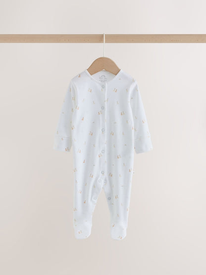 White Mini Safari Animals 7 Pack Baby Sleepsuits (0-2yrs)