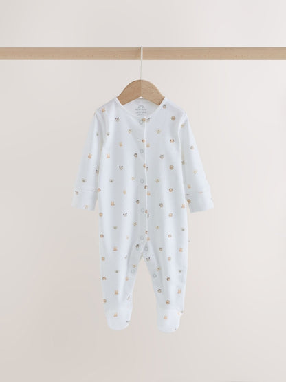White Mini Safari Animals 7 Pack Baby Sleepsuits (0-2yrs)
