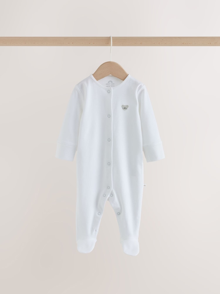 White Mini Safari Animals 7 Pack Baby Sleepsuits (0-2yrs)