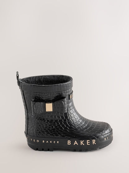 Baker by Ted Baker Black Baker by Ted Baker Faux Fur Lined Welly Boots with Bow