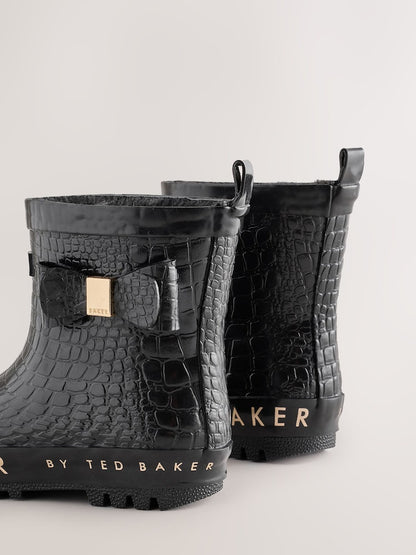 Baker by Ted Baker Black Baker by Ted Baker Faux Fur Lined Welly Boots with Bow