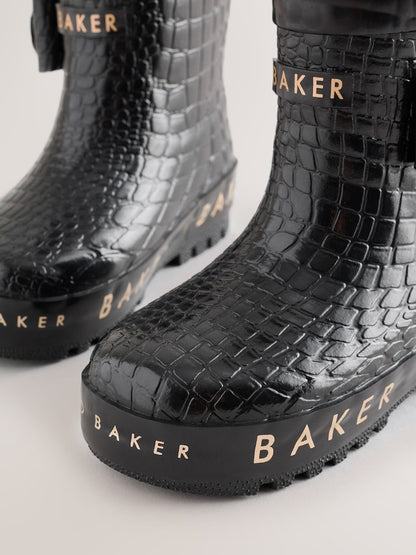Baker by Ted Baker Black Baker by Ted Baker Faux Fur Lined Welly Boots with Bow