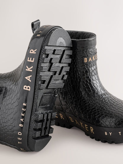 Baker by Ted Baker Black Baker by Ted Baker Faux Fur Lined Welly Boots with Bow
