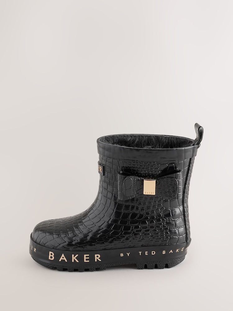 Baker by Ted Baker Black Baker by Ted Baker Faux Fur Lined Welly Boots with Bow