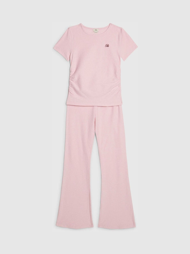 River Island Pink Texture Baby T-Shirt &amp; Kickflare Set