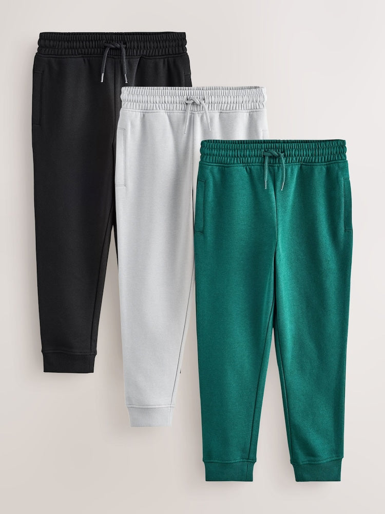 Grey/Black/Teal Slim Fit Joggers 3 Pack (3-16yrs)
