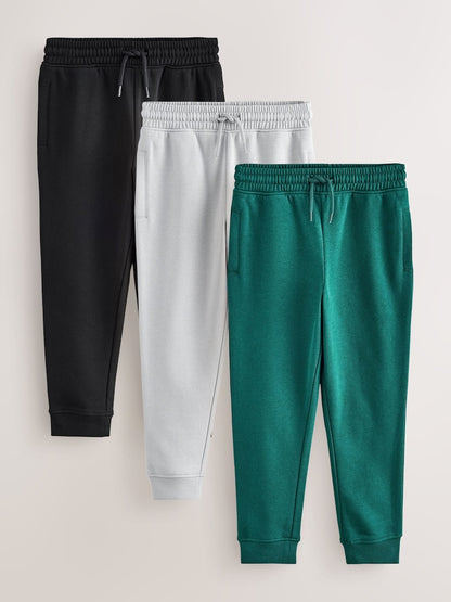 Grey/Black/Teal Slim Fit Joggers 3 Pack (3-16yrs)