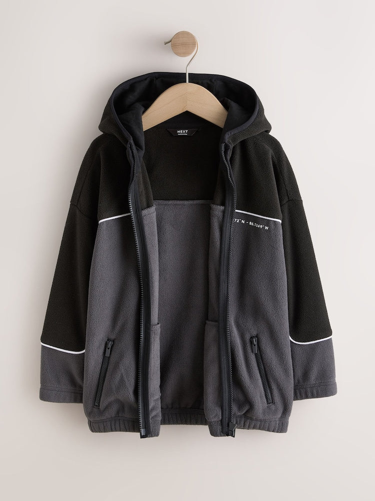 Black Zip Through Hooded Fleece (3-16yrs)