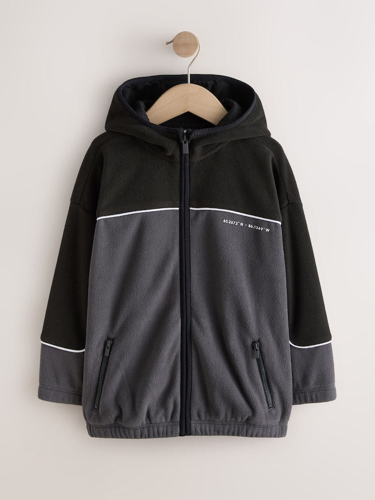 Black Zip Through Hooded Fleece (3-16yrs)