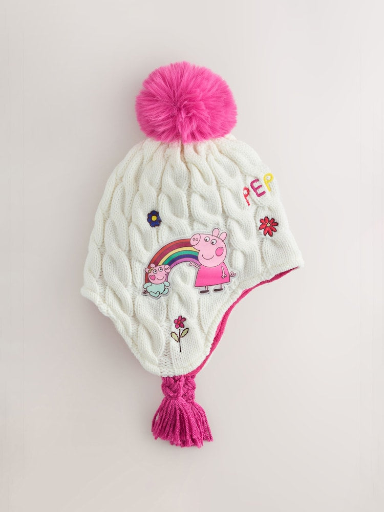 White/Pink Peppa Pig Trapper Hat (1-10yrs) - White/Pink / 7 - 10 Years (122 - 140cm)