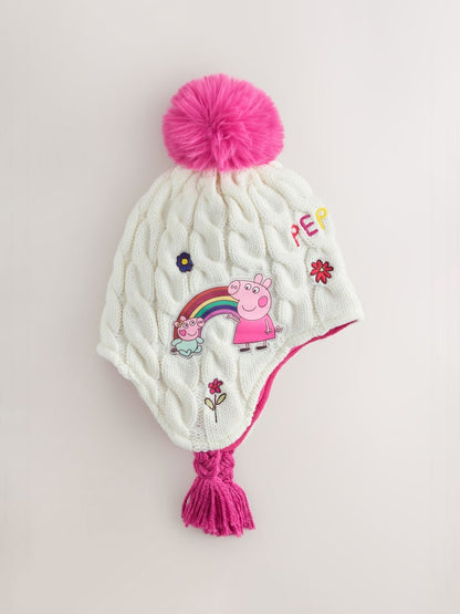 White/Pink Peppa Pig Trapper Hat (1-10yrs) - White/Pink / 7 - 10 Years (122 - 140cm)