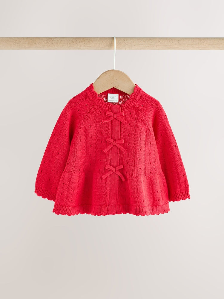 Red Frill Knitted Bow Baby Cardigan &amp; Leggings Set 2 Piece (0mths-2yrs)