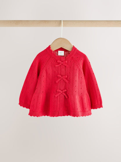 Red Frill Knitted Bow Baby Cardigan &amp; Leggings Set 2 Piece (0mths-2yrs)