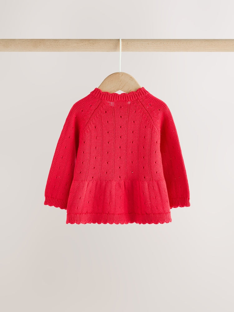 Red Frill Knitted Bow Baby Cardigan &amp; Leggings Set 2 Piece (0mths-2yrs)