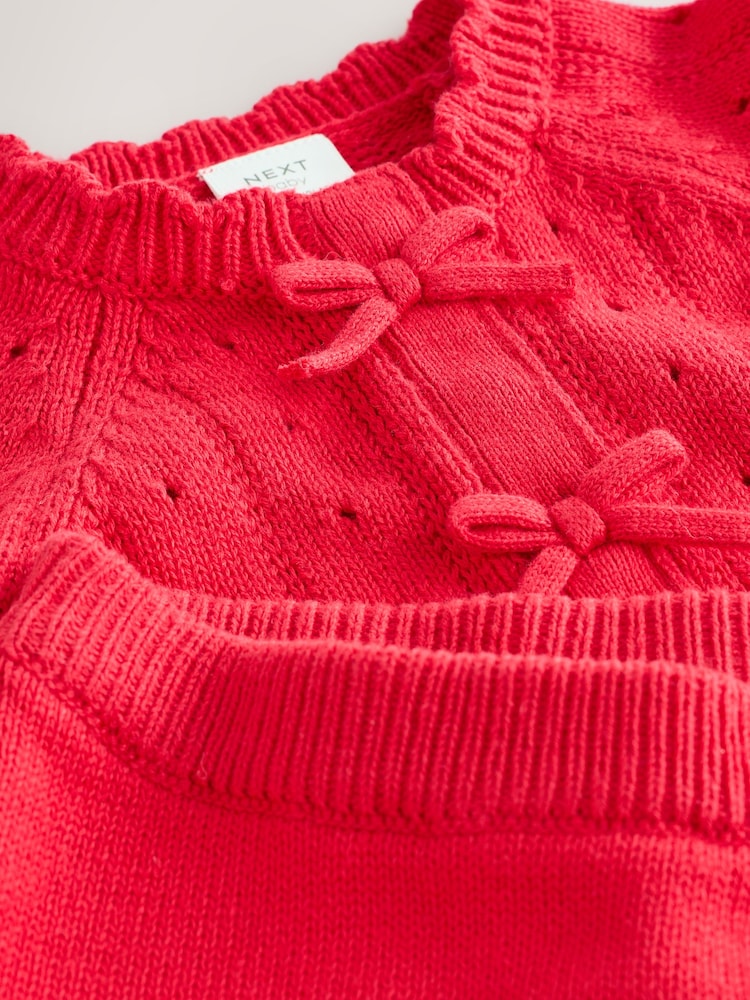 Red Frill Knitted Bow Baby Cardigan &amp; Leggings Set 2 Piece (0mths-2yrs)