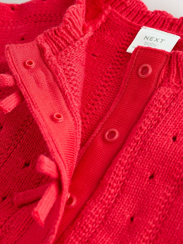 Red Frill Knitted Bow Baby Cardigan &amp; Leggings Set 2 Piece (0mths-2yrs)