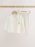 Ecru Knitted Wrap Over Cardigan And Leggings 2 Piece Set With Cashmere (0mths-2yrs) - Ecru / 12 - 18 Months (80 - 86cm)