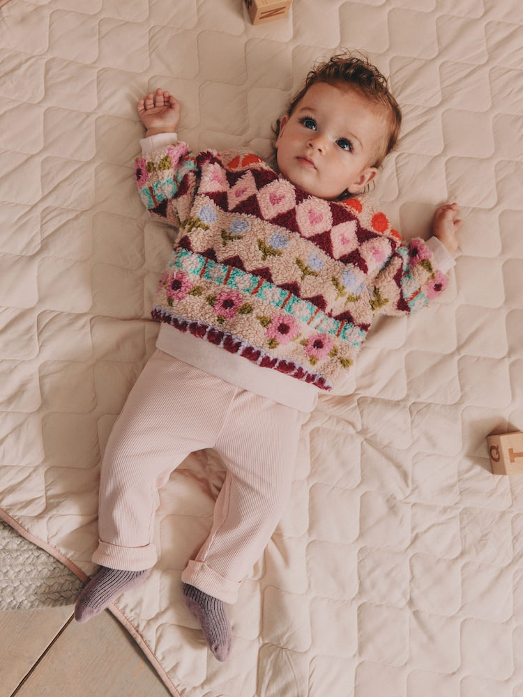 Pink Fairsle Printed Baby Fleece Sweater and Leggings Set 2 Piece (0mths-2yrs)