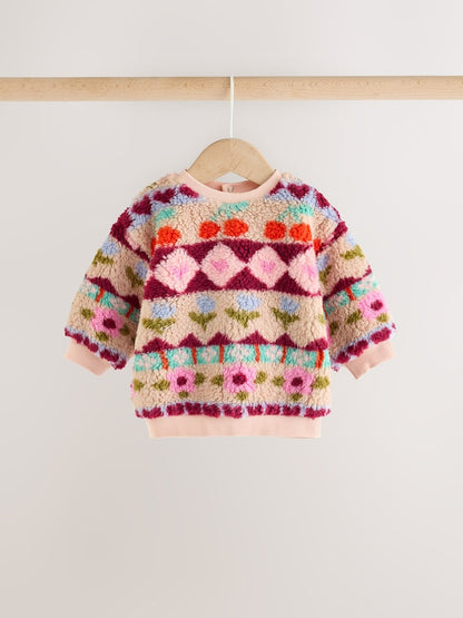 Pink Fairsle Printed Baby Fleece Sweater and Leggings Set 2 Piece (0mths-2yrs)
