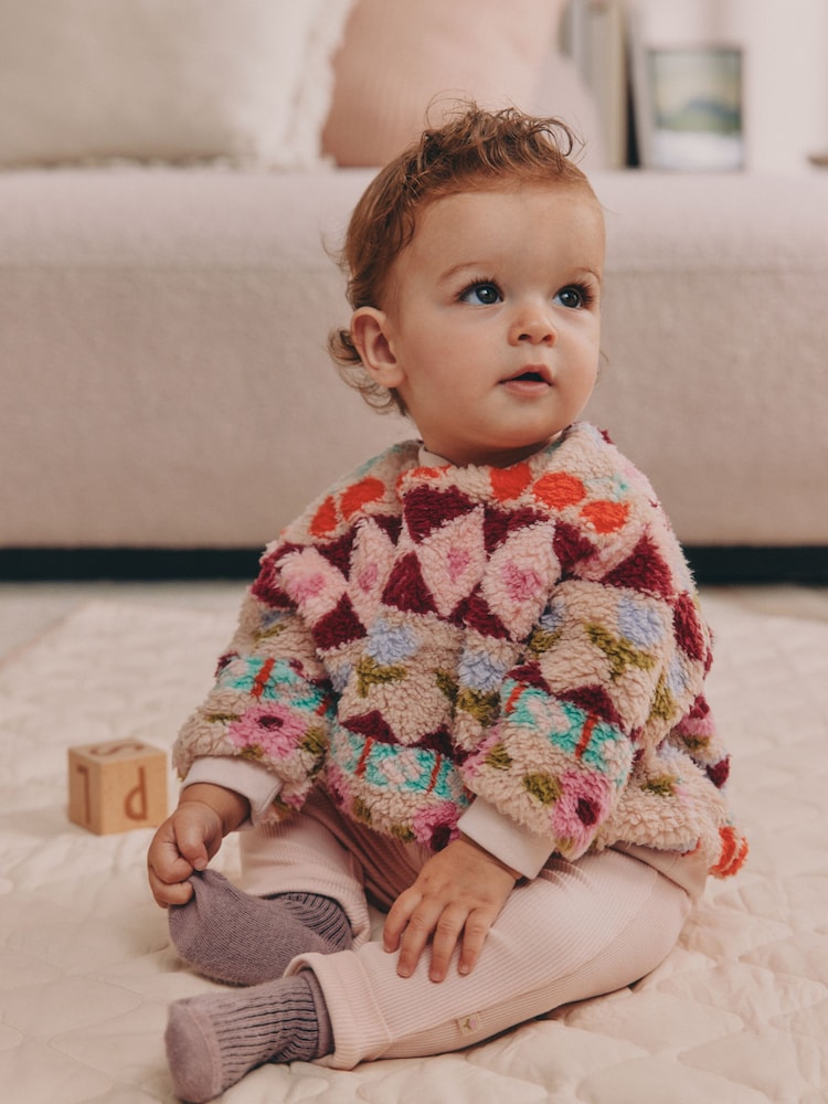 Pink Fairsle Printed Baby Fleece Sweater and Leggings Set 2 Piece (0mths-2yrs)