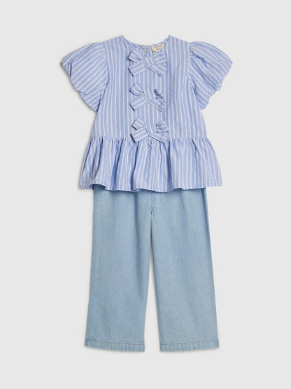 River Island Blue Seersucker Top &amp; Jeans Set