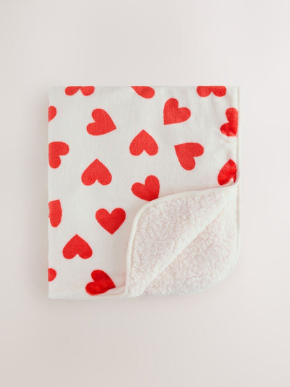 Red Heart Print Fleece Blanket - Red