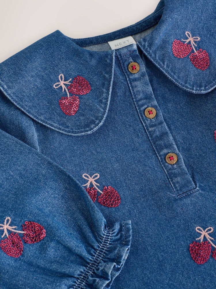 Blue Cherry Sequin Denim