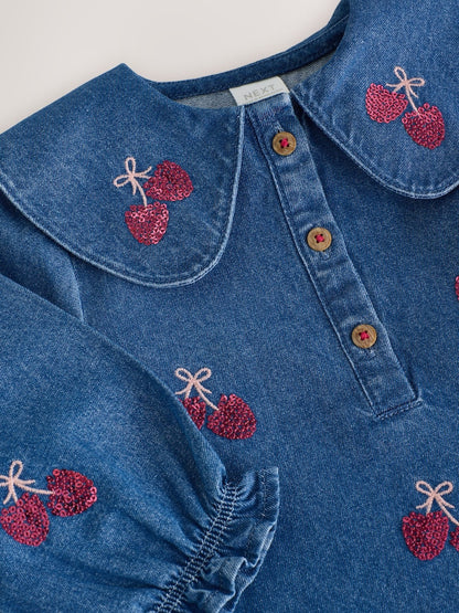 Blue Cherry Sequin Denim
