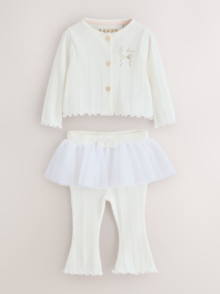 Baker by Ted Baker Cream 2 Piece Mesh Tutu Top &amp; Flare Leggings Set